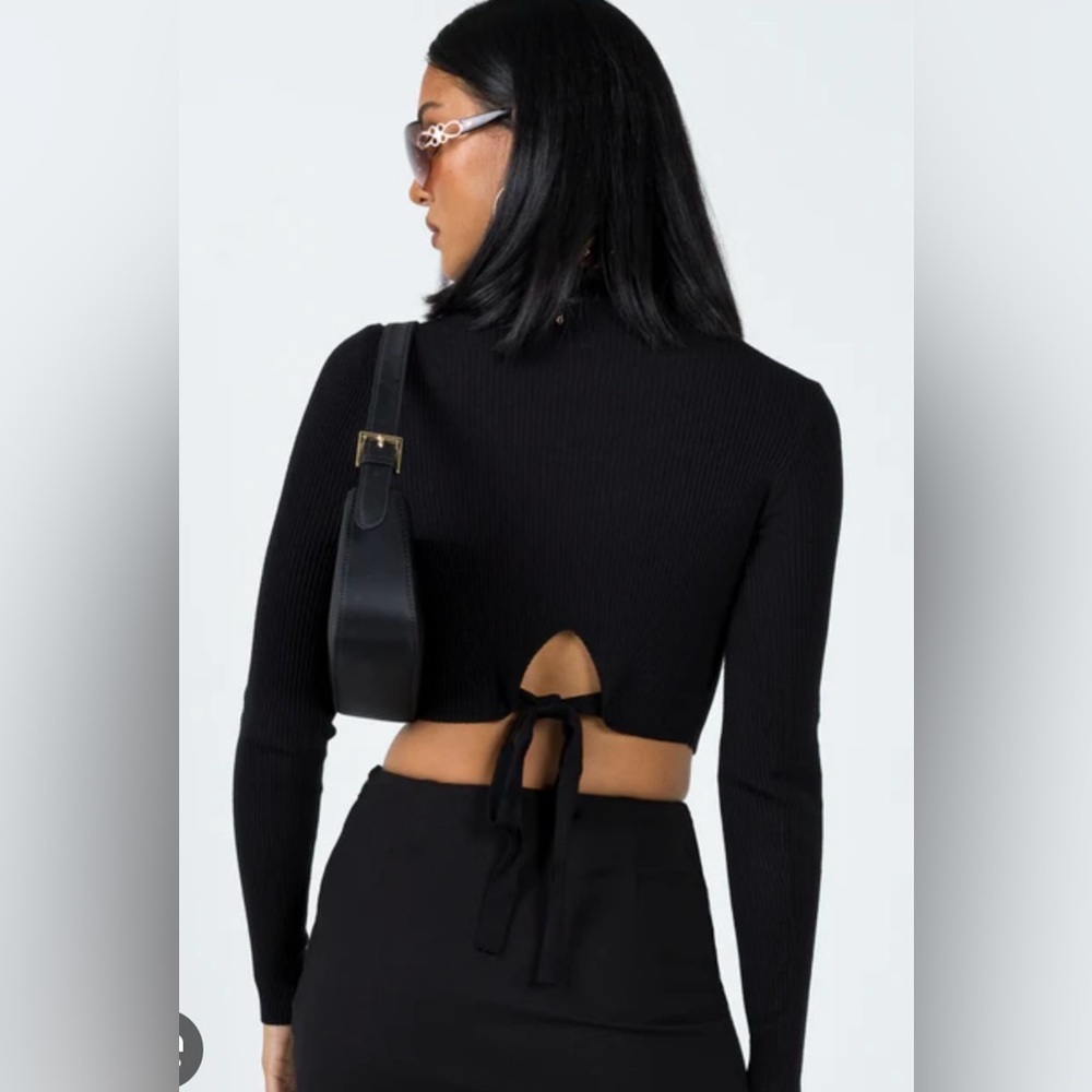 Princess Polly Arthur Black Long Sleeve Tie-Back Top NWT